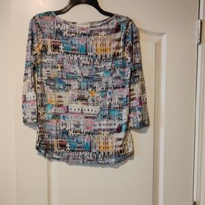 Peck & Peck Multicolor Cityscape Long Sleeve Top